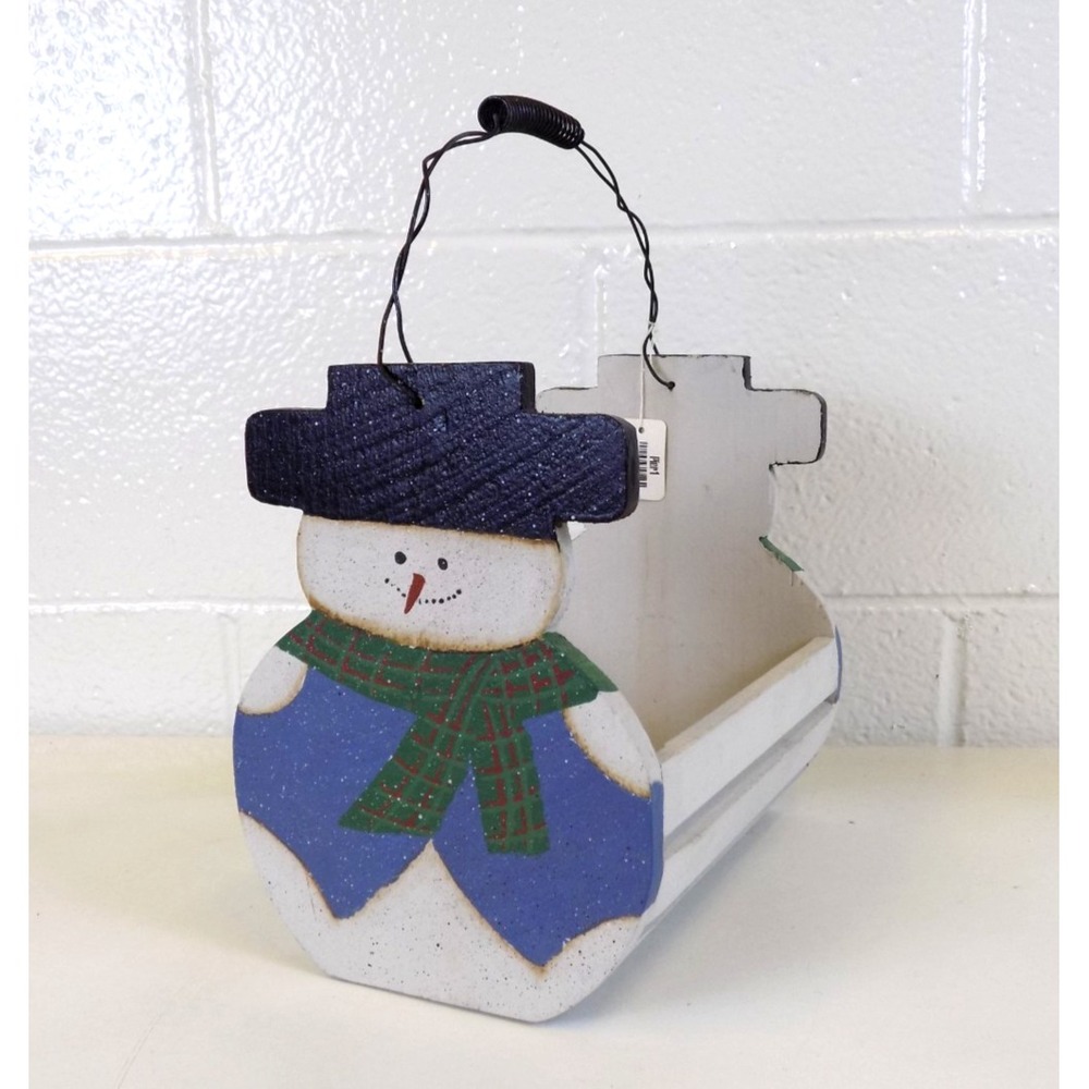 Snowman Pillar Wooden Slatted Christmas Candle Basket 12"x 9"x 6.5" Pier 1